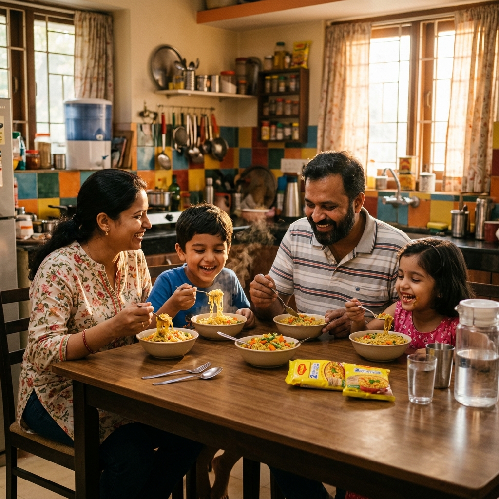 Indian family enjoying a meal together